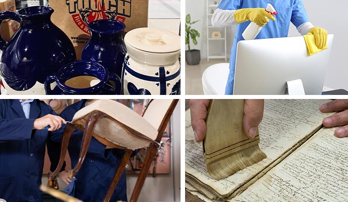 Collage of antique, electronic, furniture and document restoration