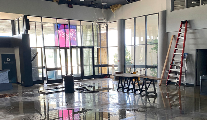 Water damage in office building