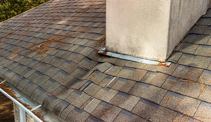 A close-up view of a leaking roof.