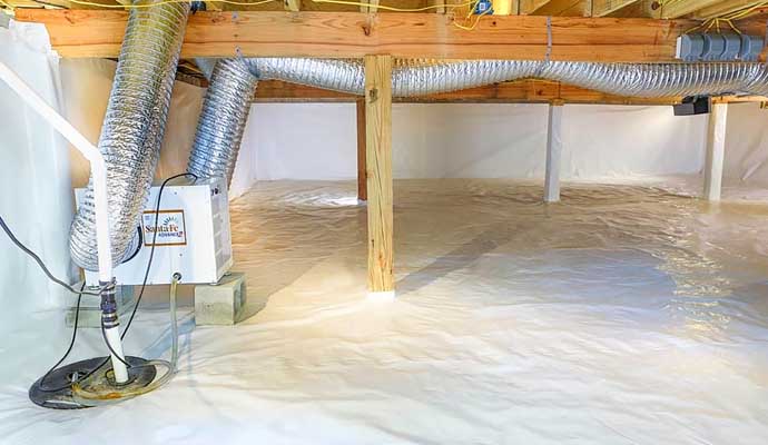 installed vapor barrier in a crawl space