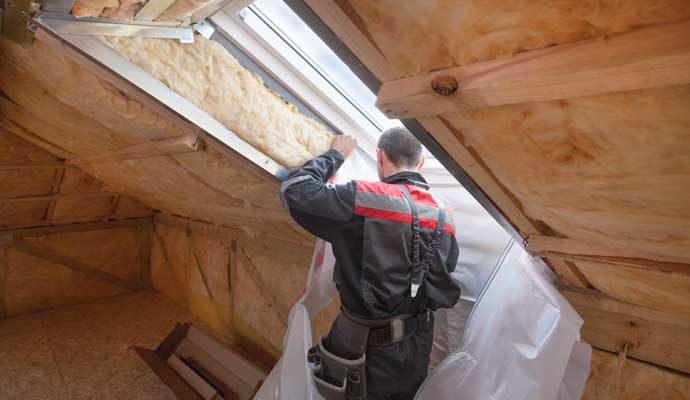 Person installing crawl space vapor barrier