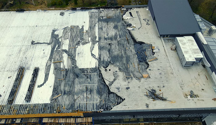 Damaged industrial building roof