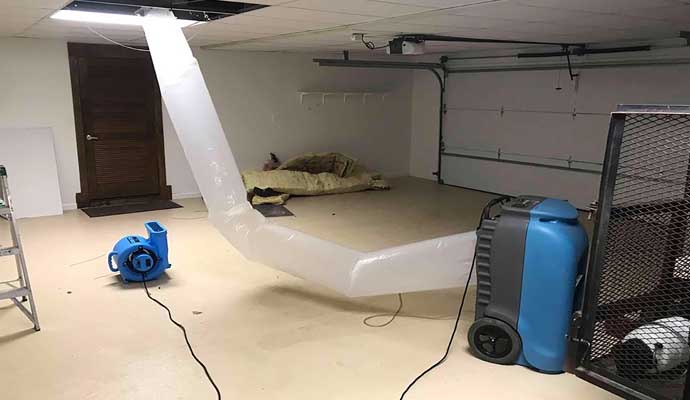 A garage with dehumidification equipment installed