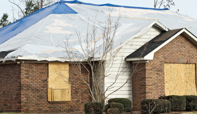 A boarded-up house