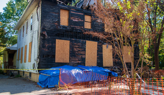 Boarded up house