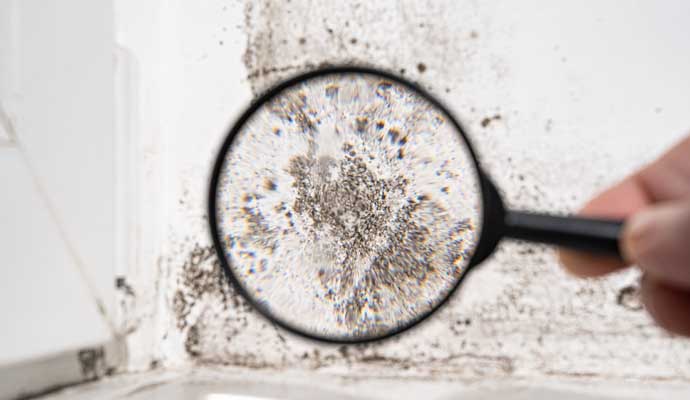 A person inspecting black mold using equipment