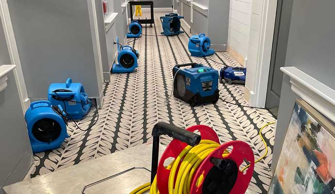 water damage restoration with equipment