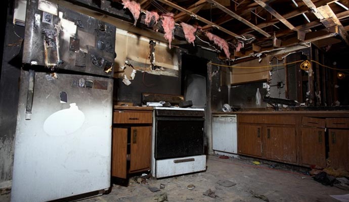 The kitchen was severely damaged by fire