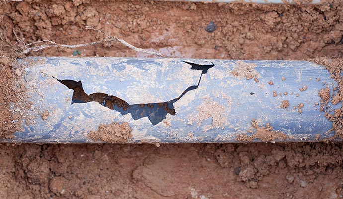 Broken underground water pipe Broken underground water pipe