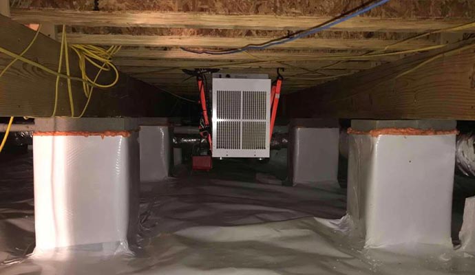 Dehumidifier installed in crawl space Dehumidifier installed in crawl space